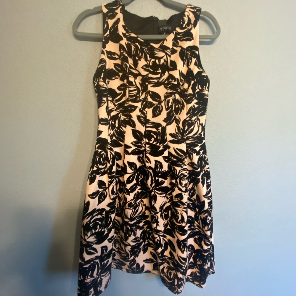Floral Black and Light Pink Fit and Flare Dress